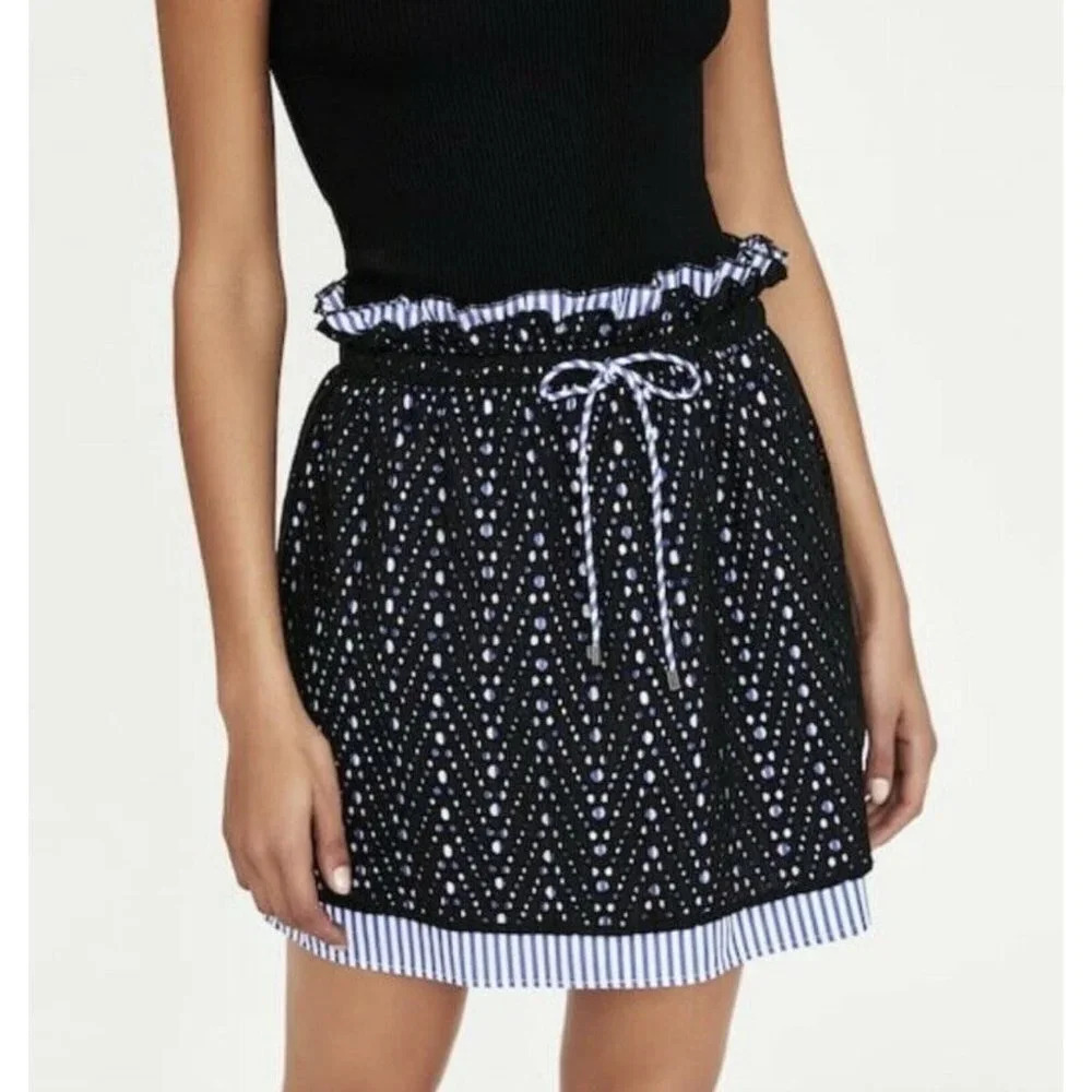 Zara Paperbag Mini Skirt Eyelet Overlay Size S